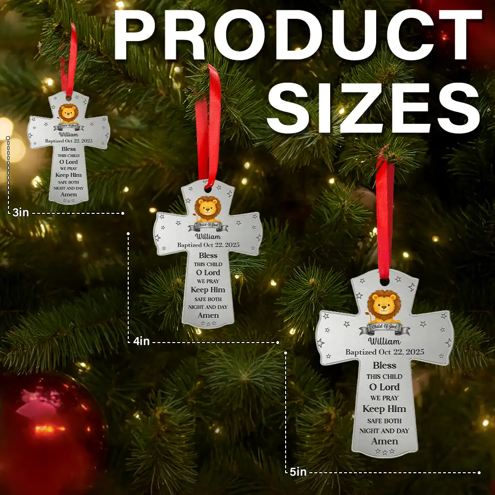 New baby, Christmas, Christian - Baptism Cross Bless This Child - Personalized Metal Ornament