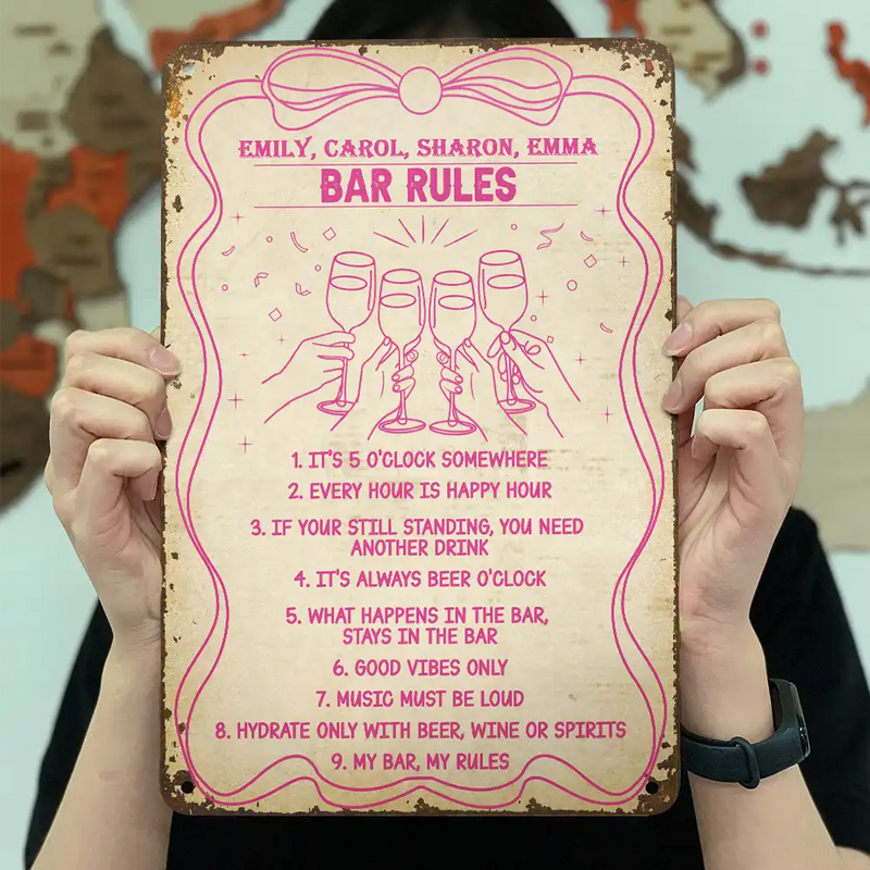Funny, Gift For Couples, Patio, Gift For Husband, Gift For Wife, Gift For Boyfriend, Gift For Girlfriend - Bar Rules Funny - Personalized Classic Metal Signs