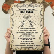 Funny, Gift For Couples, Patio, Gift For Husband, Gift For Wife, Gift For Boyfriend, Gift For Girlfriend - Bar Rules Funny - Personalized Classic Metal Signs