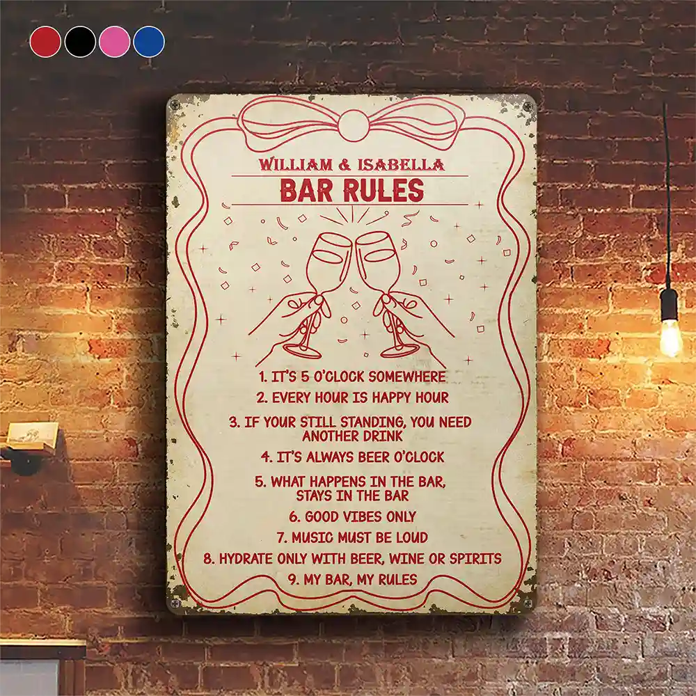 Funny, Gift For Couples, Patio, Gift For Husband, Gift For Wife, Gift For Boyfriend, Gift For Girlfriend - Bar Rules Funny - Personalized Classic Metal Signs