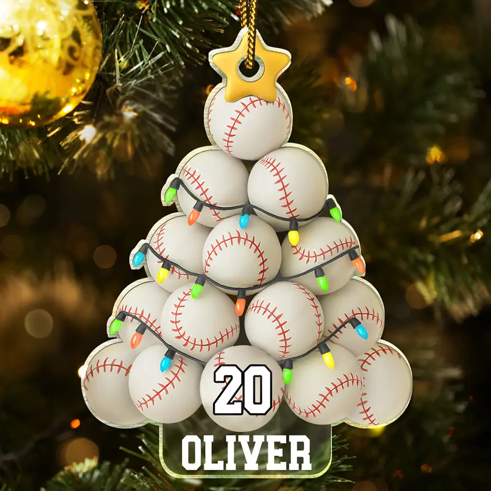 Gift For Yourself, Gift For Women, Gift For Men, Baseball, Basketball, Football, Golf, Happy, Christmas, Top Market - Baseball Christmas Tree - Personalized Custom Shaped Acrylic Ornament