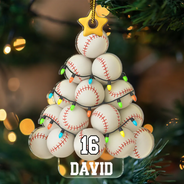 Gift For Yourself, Gift For Women, Gift For Men, Baseball, Basketball, Football, Golf, Happy, Christmas, Top Market - Baseball Christmas Tree - Personalized Custom Shaped Acrylic Ornament