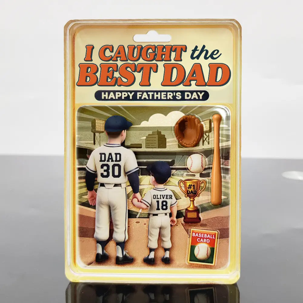 Gift For Father,Baseball - Baseball I Caught The Best Dad Doll Box Effect Figure Style - Personalized Custom Shaped Acrylic Plaque