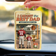 Gift For Father,Baseball - Baseball I Caught The Best Dad Doll Box Effect Figure Style - Personalized Acrylic Car Hanger