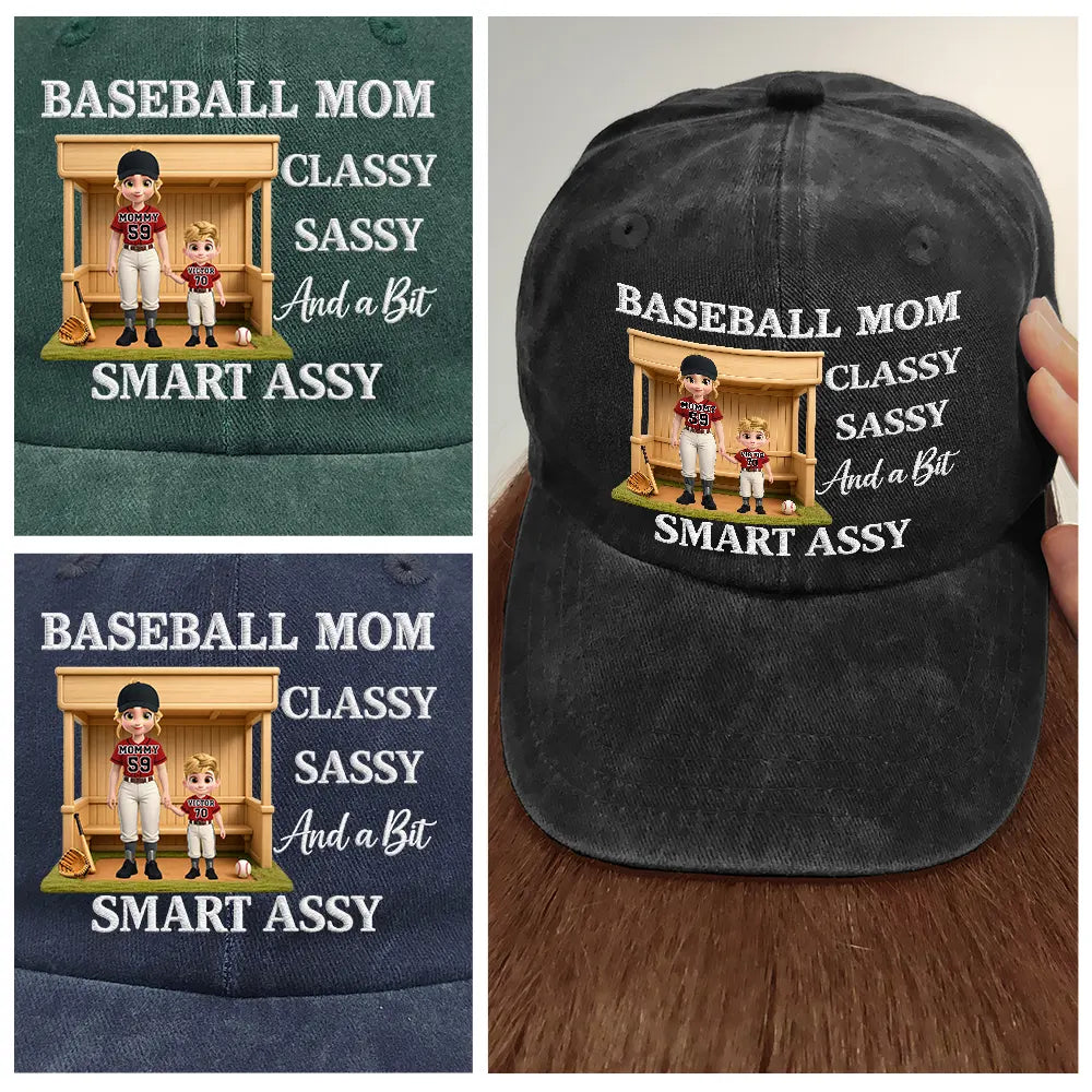 Baseball,Sport Mom,Gift For Mother,Mom - Children,Happy - Baseball Mom Classy Sassy - Personalized Vintage Washed Denim Cap