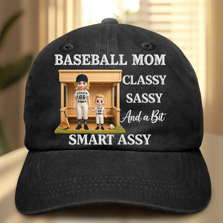 Baseball Mom Classy Sassy - Personalized Vintage Washed Denim Cap