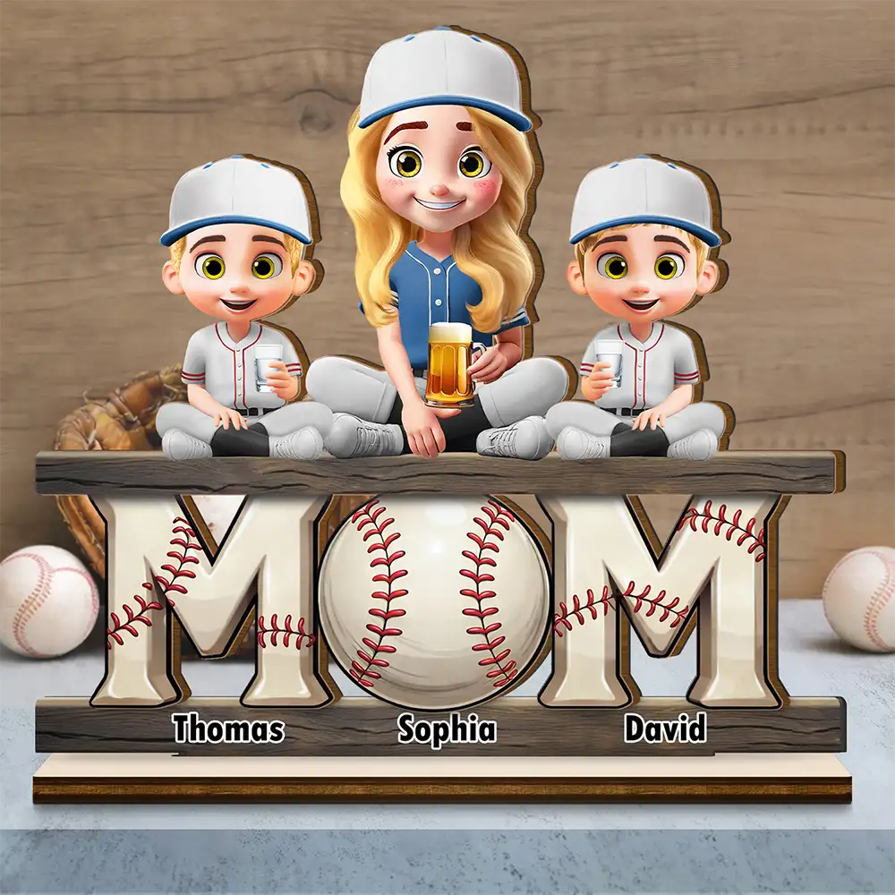 Baseball Mom We Love You - Personalized Custom Shaped 2-Layered Wooden Plaque