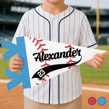 Baseball Player With Name & Number - Personalized Pennant