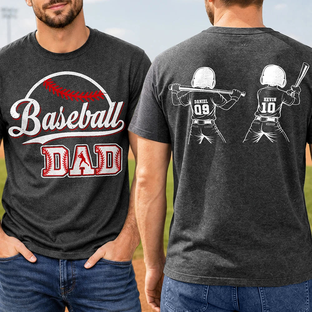 Baseball Softball Dad Mom Kids Backside - Personalized T Shirt