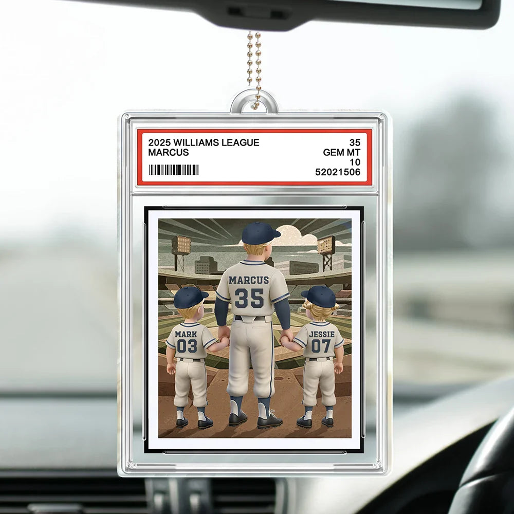 Baseball We Hit A Homerun Scoring You As Our Dad Sport Card Slab - Personalized Acrylic Car Hanger