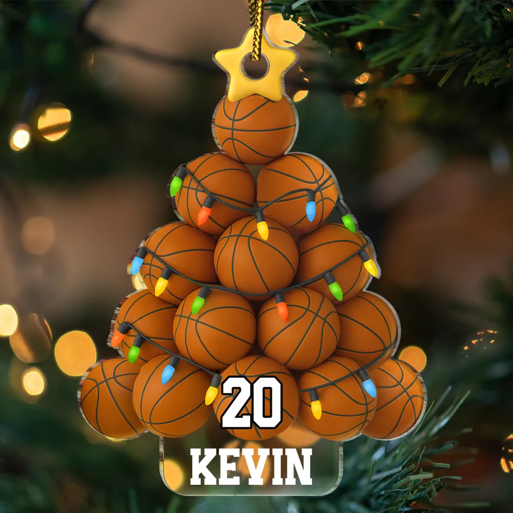 Gift For Yourself, Gift For Women, Gift For Men, Baseball, Basketball, Football, Golf, Happy, Christmas - Basketball Christmas Tree - Personalized Custom Shaped Acrylic Ornament