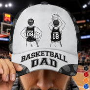 Gift For Father,Gift For Grandpa,Basketball,Non-Eng,Icon,Confident - Basketball Dad Papa Kids Backside Line Art - Personalized Classic Cap