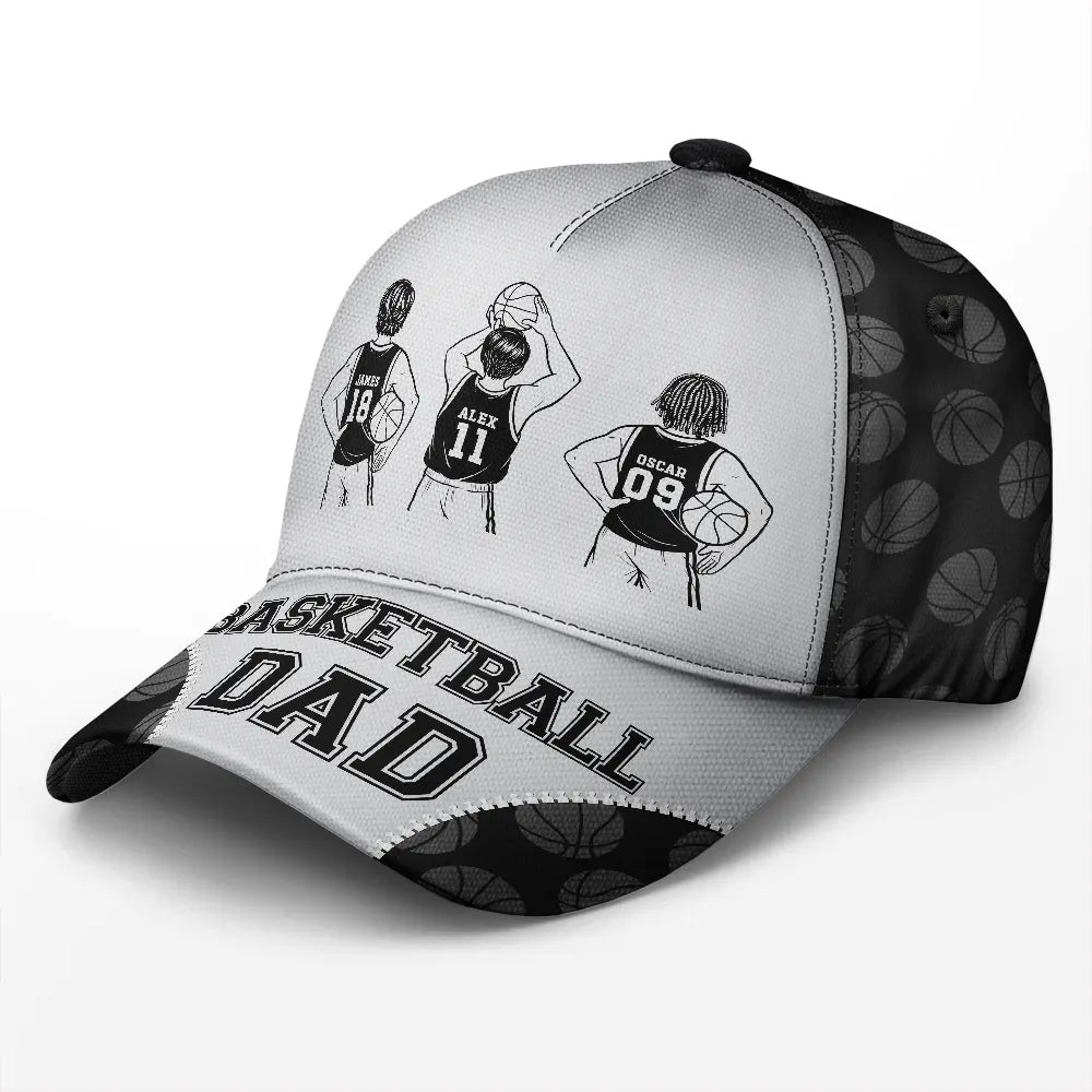 Gift For Father,Gift For Grandpa,Basketball,Non-Eng,Icon,Confident - Basketball Dad Papa Kids Backside Line Art - Personalized Classic Cap
