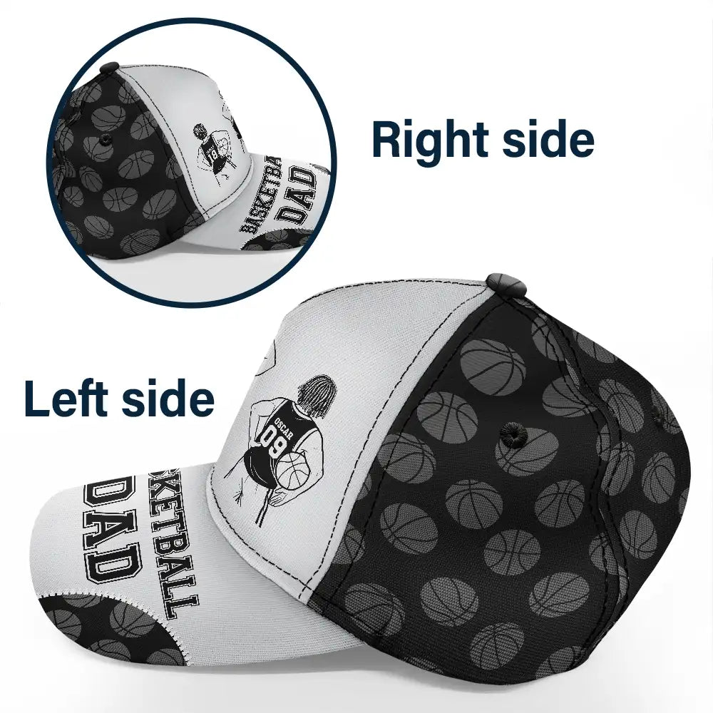 Gift For Father,Gift For Grandpa,Basketball,Non-Eng,Icon,Confident - Basketball Dad Papa Kids Backside Line Art - Personalized Classic Cap