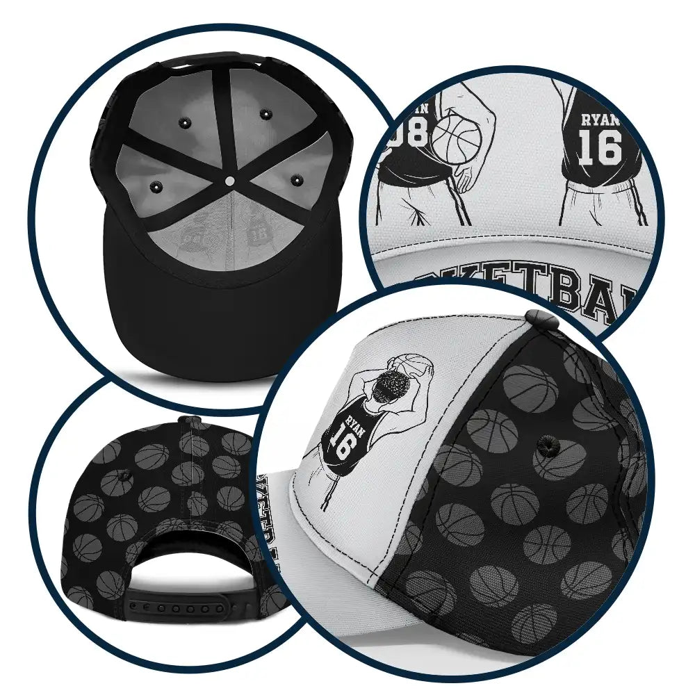 Gift For Father,Gift For Grandpa,Basketball,Non-Eng,Icon,Confident - Basketball Dad Papa Kids Backside Line Art - Personalized Classic Cap