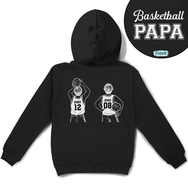 Gift For Father,Gift For Grandpa,Basketball,Non-Eng,Icon,Confident - Basketball Dad Papa Kids Backside Line Art - Personalized T Shirt