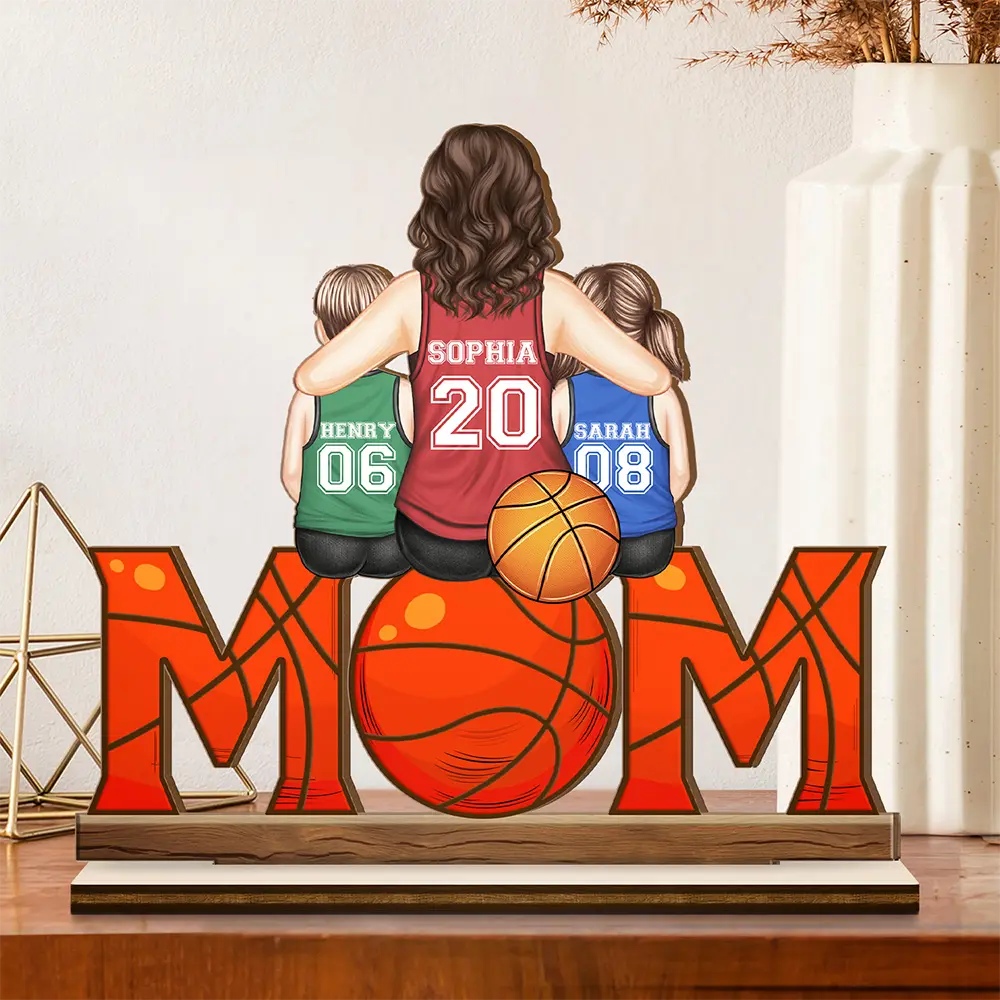 Basketball Mom And Kids - Personalized Custom Shaped 2-Layered Wooden Plaque