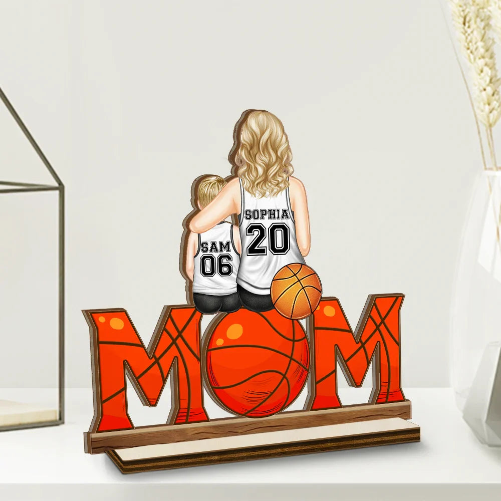 Basketball, Sport Mom, Mom - Children, Gift For Mother, Love - Basketball Mom And Kids - Personalized Custom Shaped 2-Layered Wooden Plaque