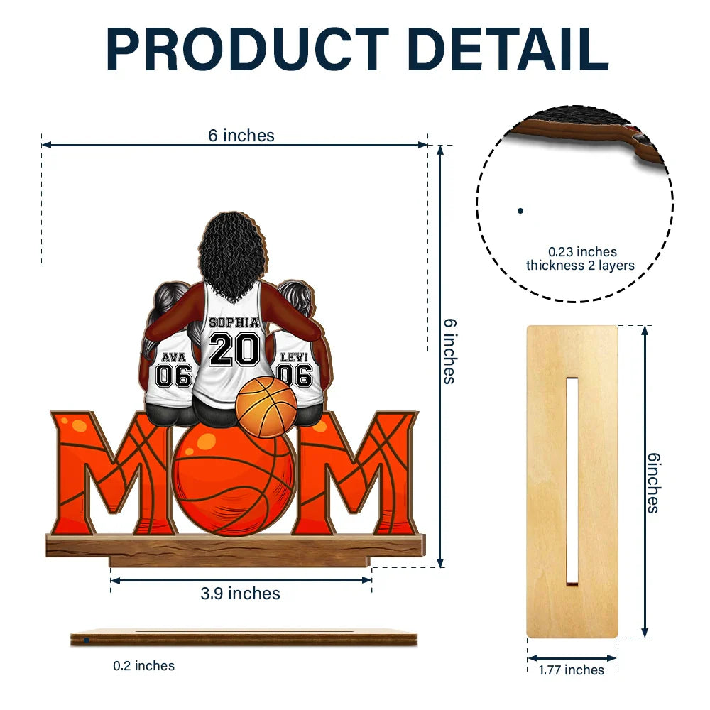 Basketball, Sport Mom, Mom - Children, Gift For Mother, Love - Basketball Mom And Kids - Personalized Custom Shaped 2-Layered Wooden Plaque