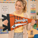 Confident,Back To School,Basketball,Gift For Kids,Custom Text - Basketball Player With Name & Number - Personalized Pennant
