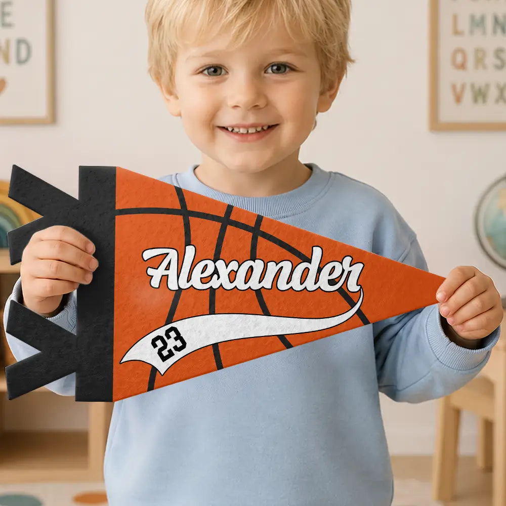 Confident,Back To School,Basketball,Gift For Kids,Custom Text - Basketball Player With Name & Number - Personalized Pennant