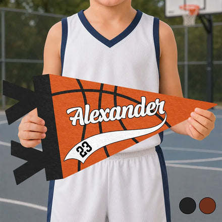 Basketball Player With Name & Number - Personalized Pennant