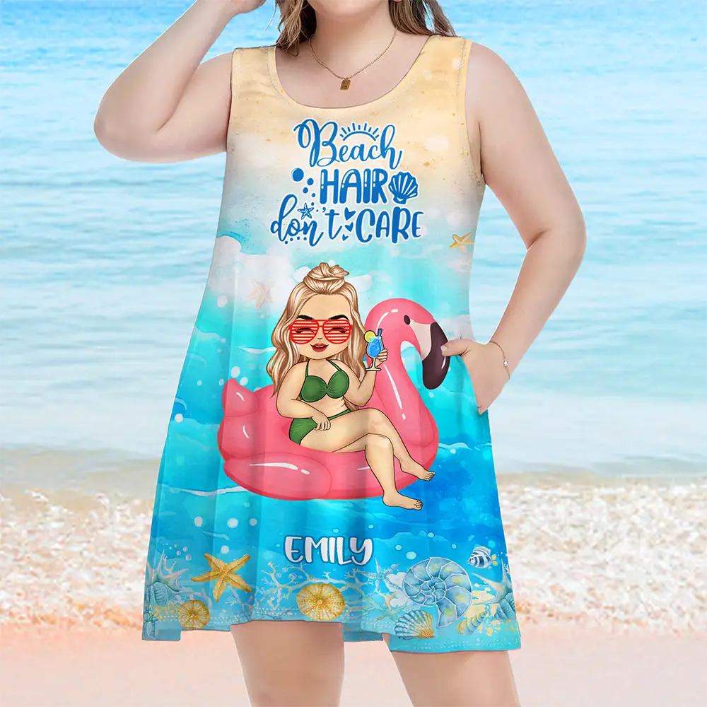 Beach Hair Don't Care Summer Beach - Personalized Sleeveless Tank Dress