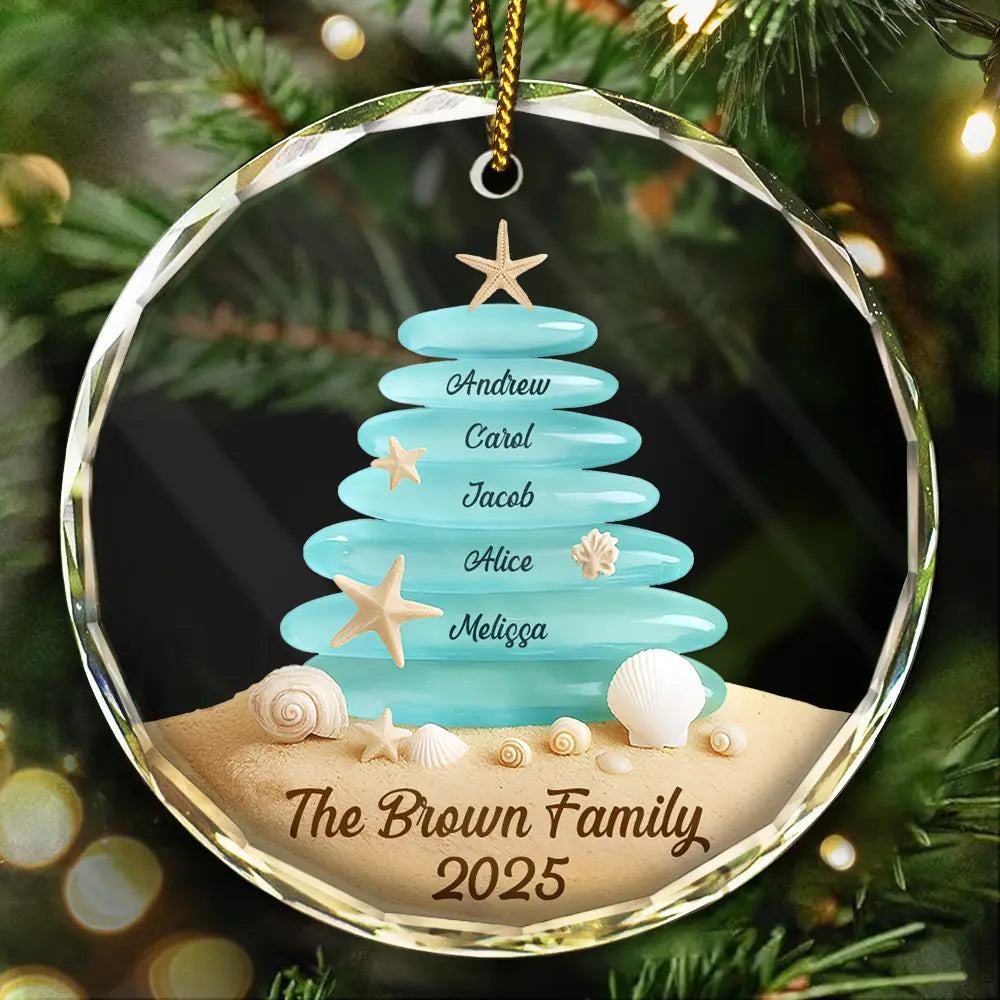 Beach Stones Family Christmas - Personalized Circle Glass Ornament