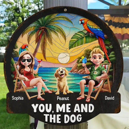 Beach You, Me And The Dog - Personalized Custom Shaped Metal Sign