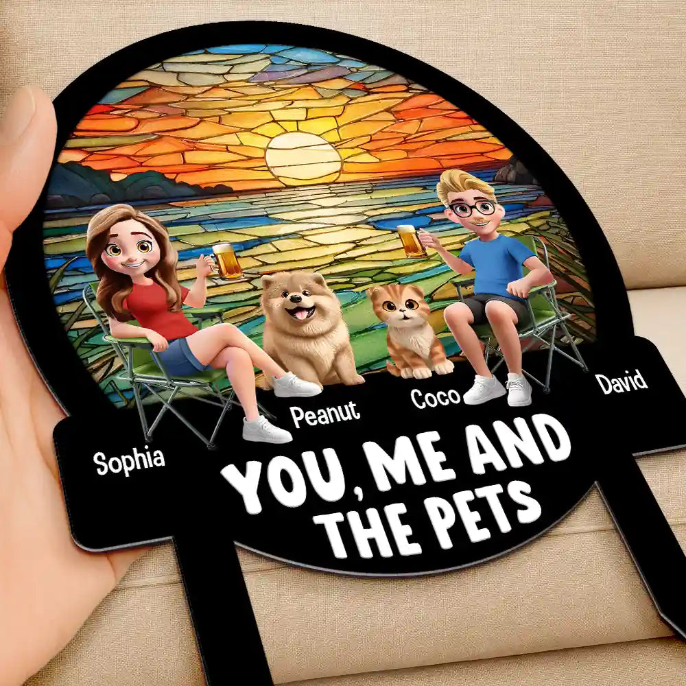 Gift For Couples,Gift For Husband,Gift For Wife,Gift For Boyfriend,Gift For Girlfriend,Pet Lovers,Pet Couple,Dog Lovers,Dog Couple,Cat Lovers,Cat Couple,Beach,Summer - Beach You, Me And The Dog Cat - Personalized Metal Garden Stake