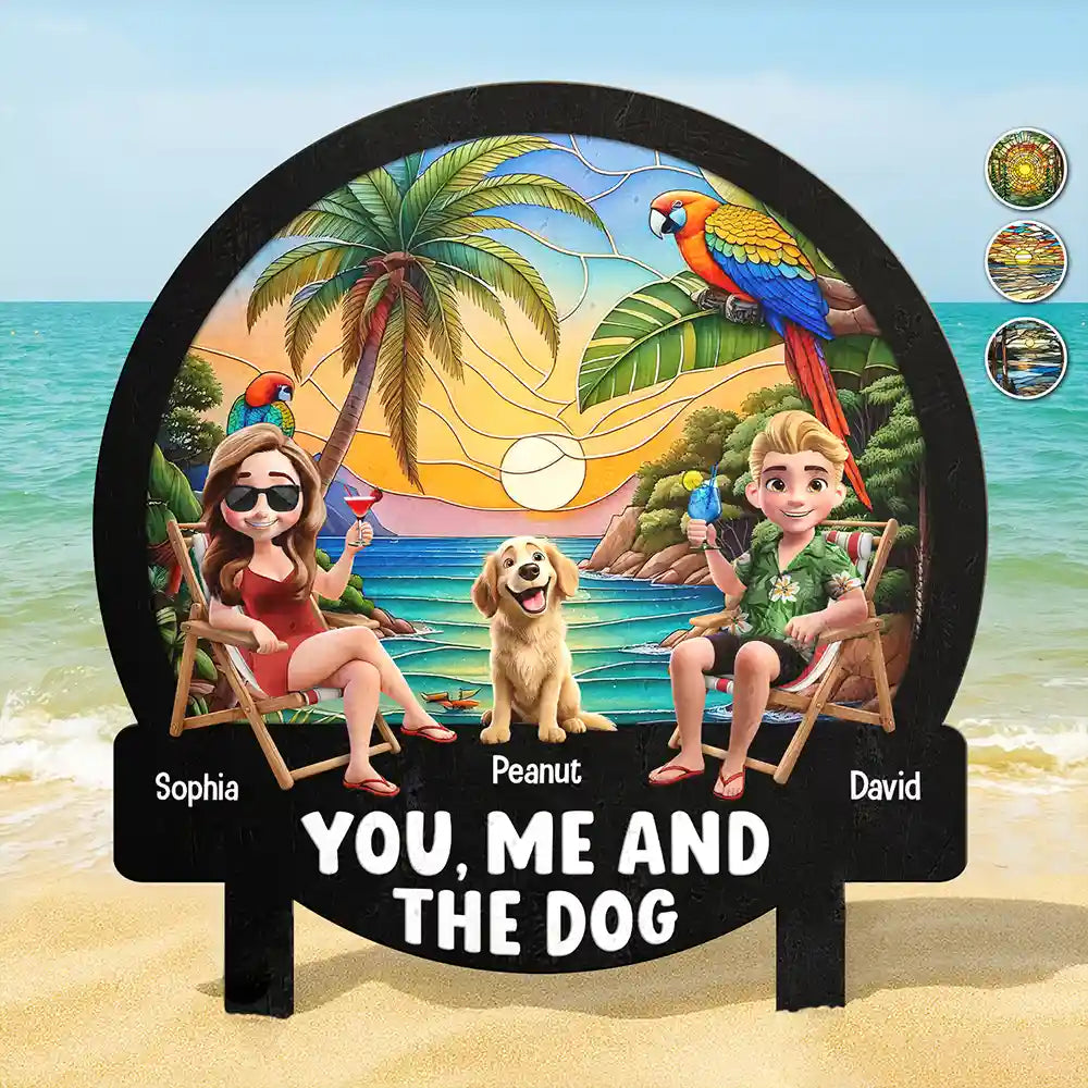 Gift For Couples,Gift For Husband,Gift For Wife,Gift For Boyfriend,Gift For Girlfriend,Pet Lovers,Pet Couple,Dog Lovers,Dog Couple,Cat Lovers,Cat Couple,Beach,Summer - Beach You, Me And The Dog Cat - Personalized Metal Garden Stake