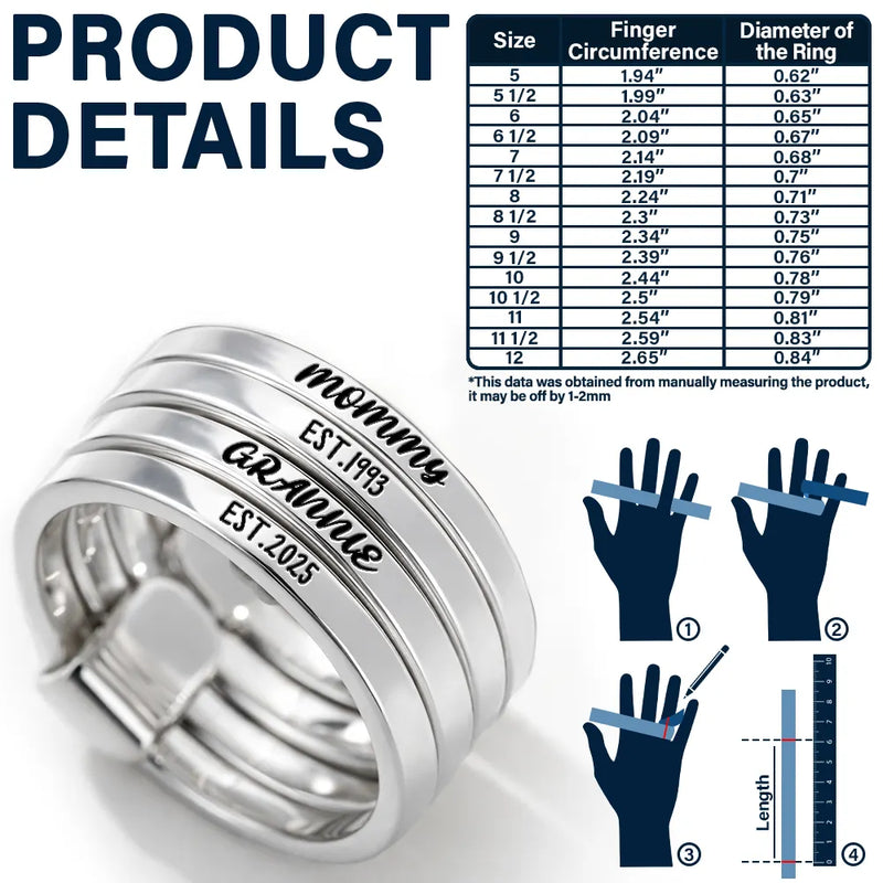 Beautiful Custom Jewelry For Grandma And Mom - Personalized Heart Stacking Rings