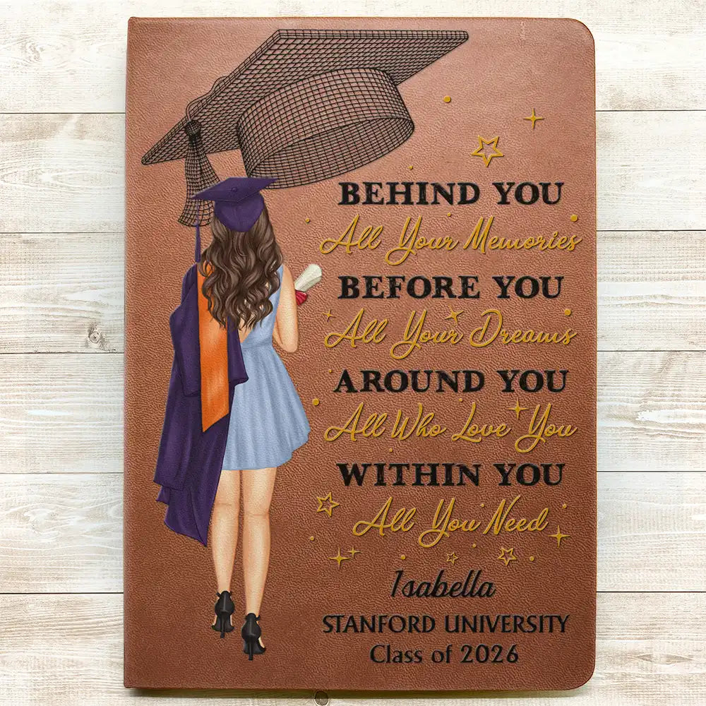 Graduation,Gift For Women,Gift For Men,Happy - Behind You All Memories - Personalized Leather Journal