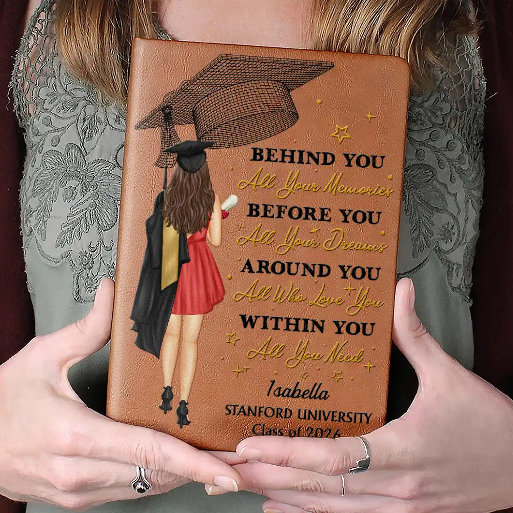 Graduation,Gift For Women,Gift For Men,Happy - Behind You All Memories - Personalized Leather Journal