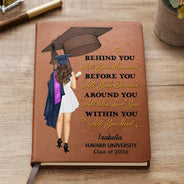 Graduation,Gift For Women,Gift For Men,Happy - Behind You All Memories - Personalized Leather Journal