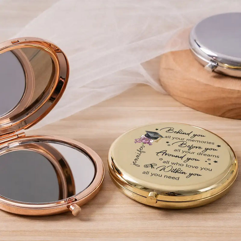 Graduation,Gift For Women,Gift For Men,Dad - Daughters (Adult),Gift For Daughter,Mom - Daughters (Adult),Dad - Sons,Gift For Son,Mom - Sons,Happy - Behind You All Memories Birth Flower - Personalized Compact Mirror