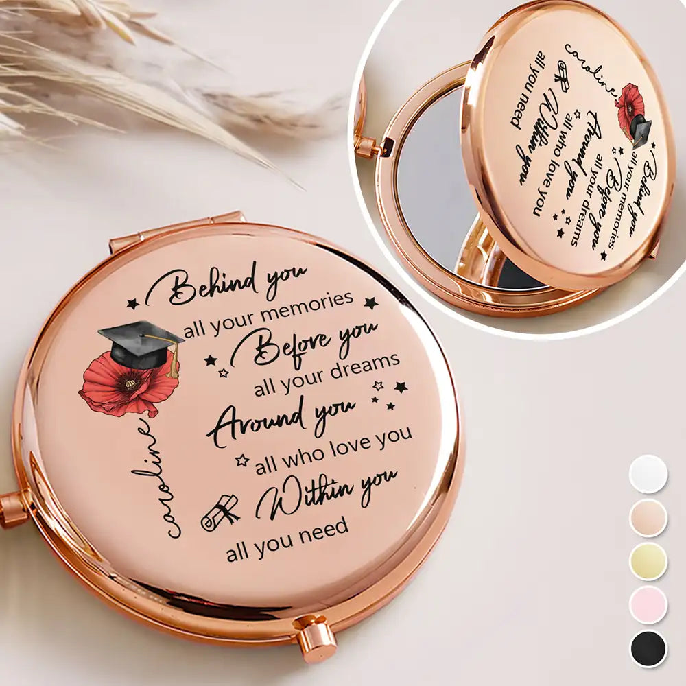 Behind You All Memories Birth Flower - Personalized Compact Mirror