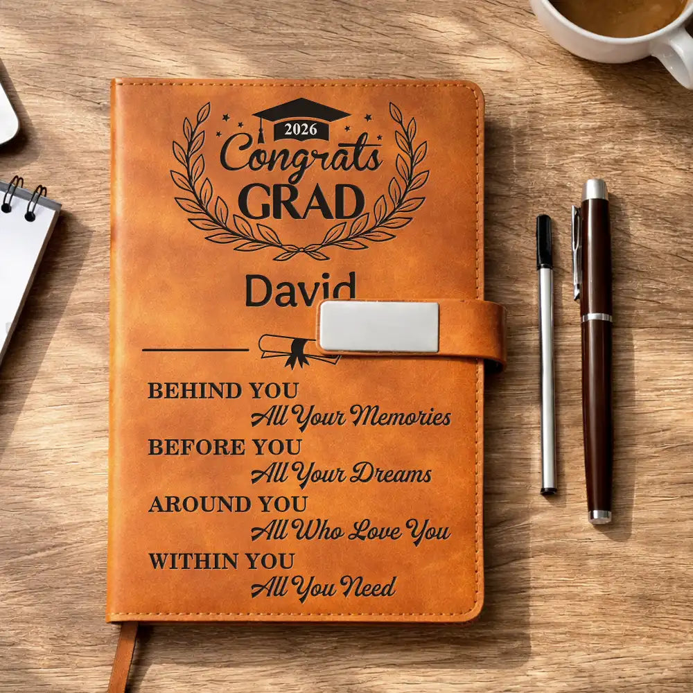 Graduation,Happy,Gift For Yourself,Gift For Women,Gift For Men,Gift For Daughter,Gift For Son,Gift For Sisters,Gift For Sibling,Gift For Brothers,Gift For Bestie - Behind You All Memories Congrats Grad - Personalized Leather Notebook Set
