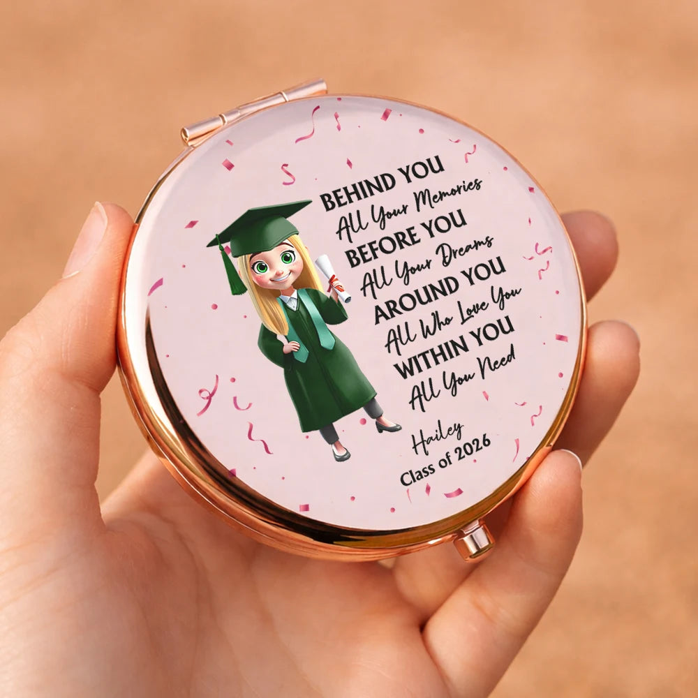 Graduation,Gift For Yourself,Gift For Women,Gift For Daughter,Gift For Sisters,Gift For Bestie - Behind You All Memories Graduation - Personalized Compact Mirror