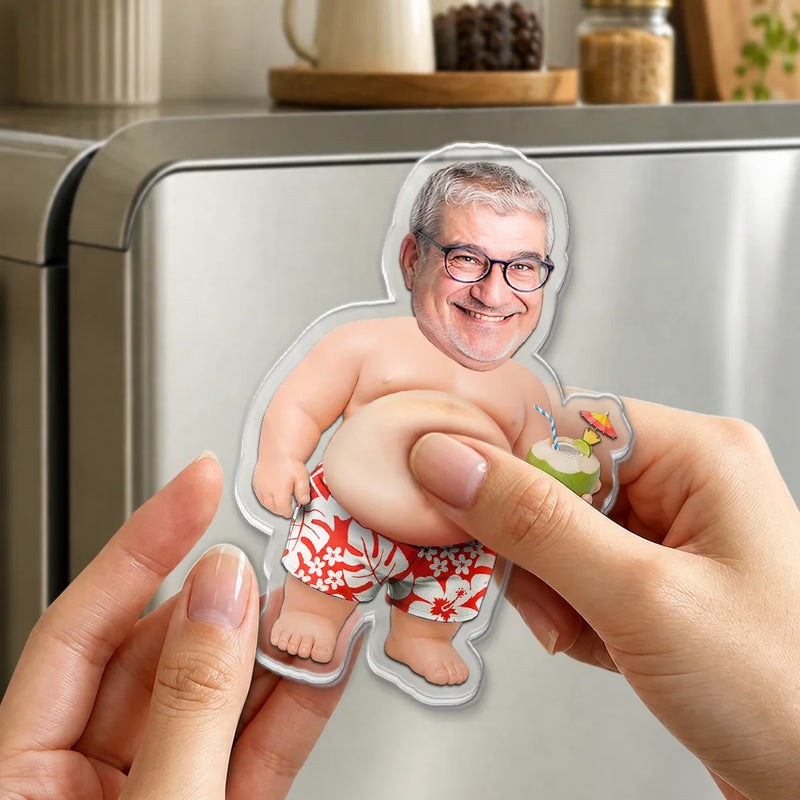 Gift For Couples,Gift For Husband,Gift For Wife,Gift For Girlfriend,Gift For Boyfriend,Gift For Women,Gift For Men,Gift For Mother,Gift For Grandpa,Gift For Father,Gift For Grandma,Gift For Grandparents,Summer,Non-Eng,Photo,Humorous - Custom Photo Belly Out For Summer - Personalized Squishy Acrylic Fridge Magnet