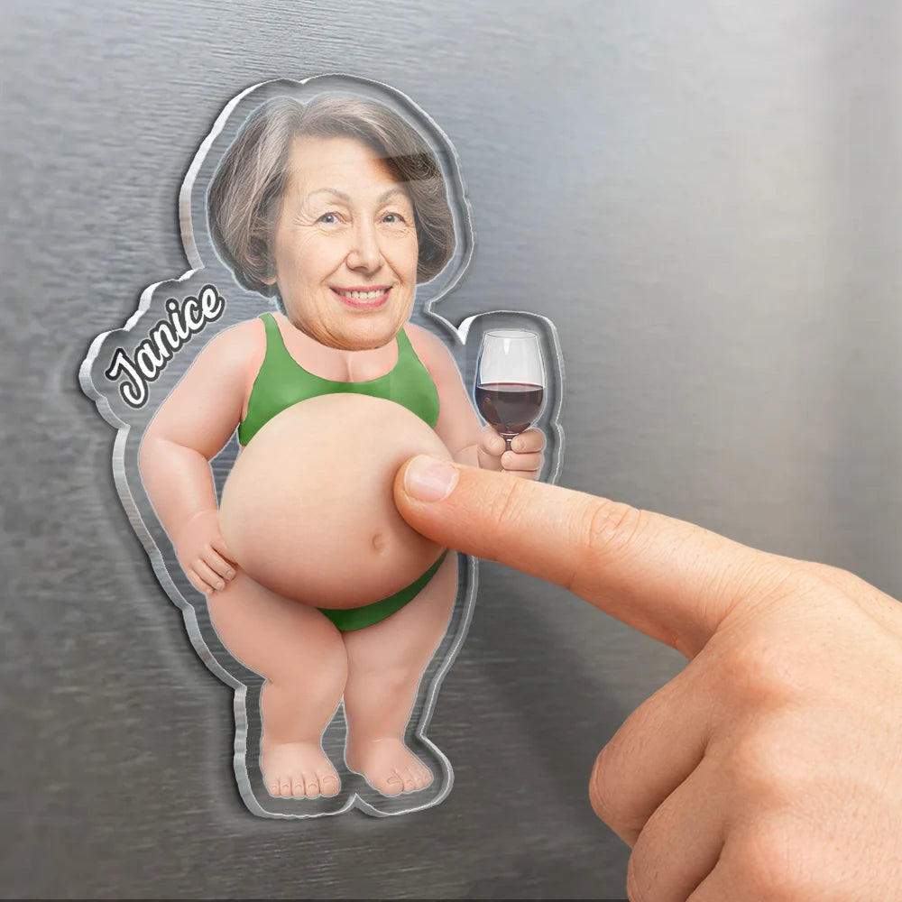 Gift For Couples,Gift For Husband,Gift For Wife,Gift For Girlfriend,Gift For Boyfriend,Gift For Women,Gift For Men,Gift For Mother,Gift For Grandpa,Gift For Father,Gift For Grandma,Gift For Grandparents,Summer,Non-Eng,Photo,Humorous - Custom Photo Belly Out For Summer - Personalized Squishy Acrylic Fridge Magnet