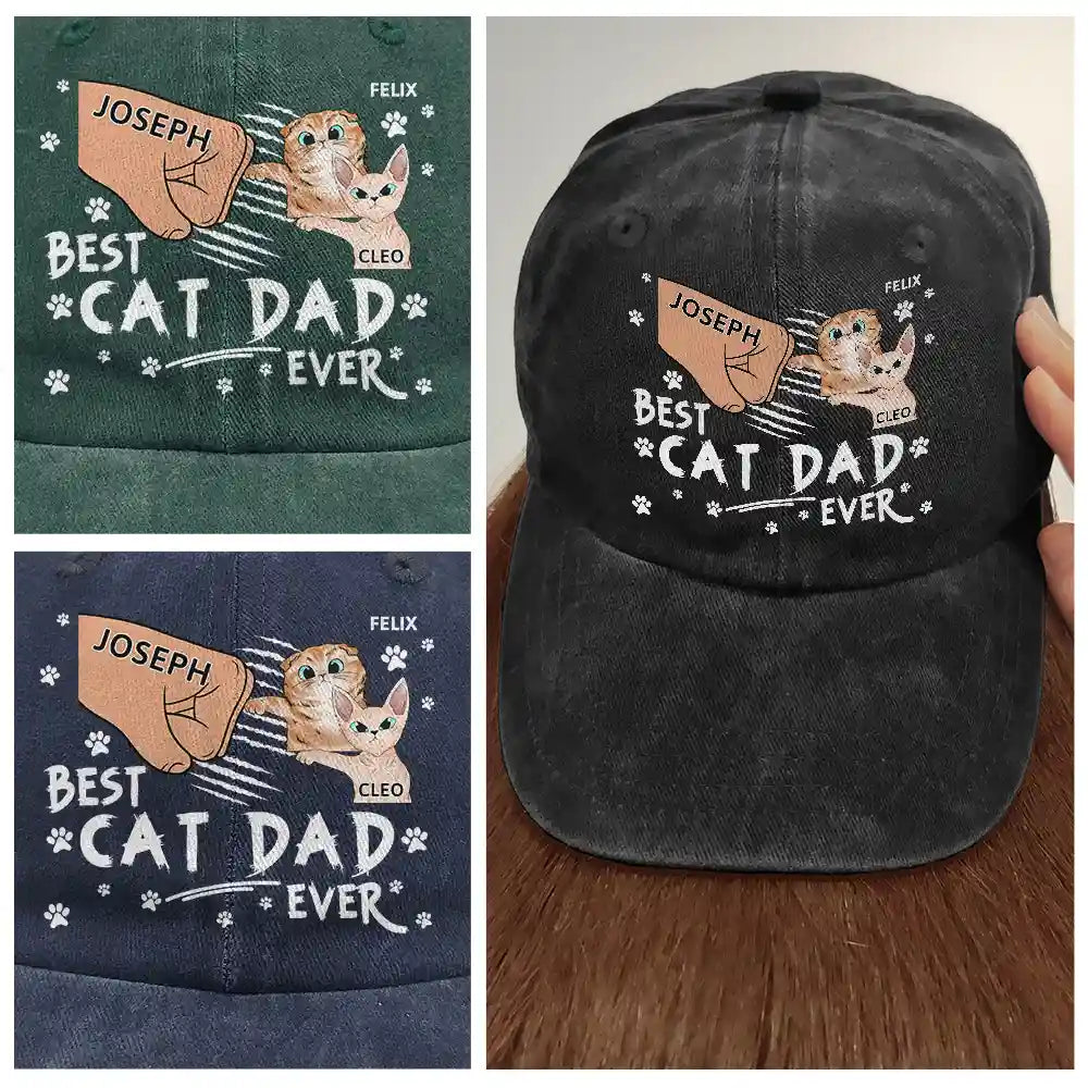 Cat Lovers,Cat Dad,Funny - Best Cat Dad Ever - Personalized Vintage Washed Denim Cap