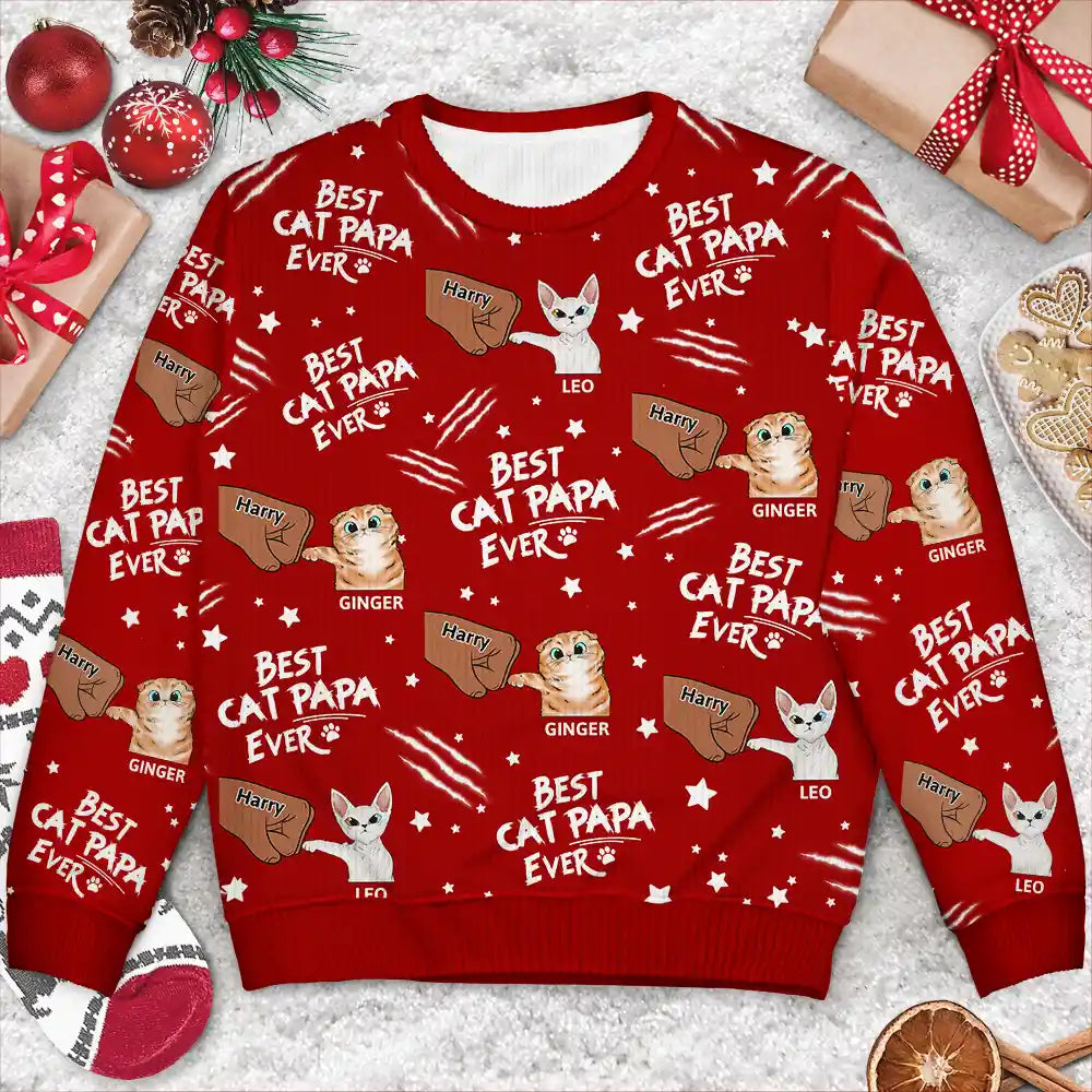 Cat Mom,Cat Lovers,Funny,Happy,Cat Dad - Best Cat Dad Mom Mum Ever - Personalized Unisex Ugly Sweater