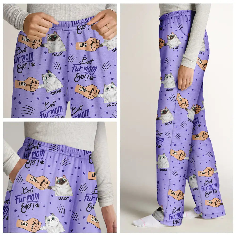 Cat Mom,Cat Lovers,Funny,Happy - Best Cat Mom Mum Ever - Personalized Pajama Pants