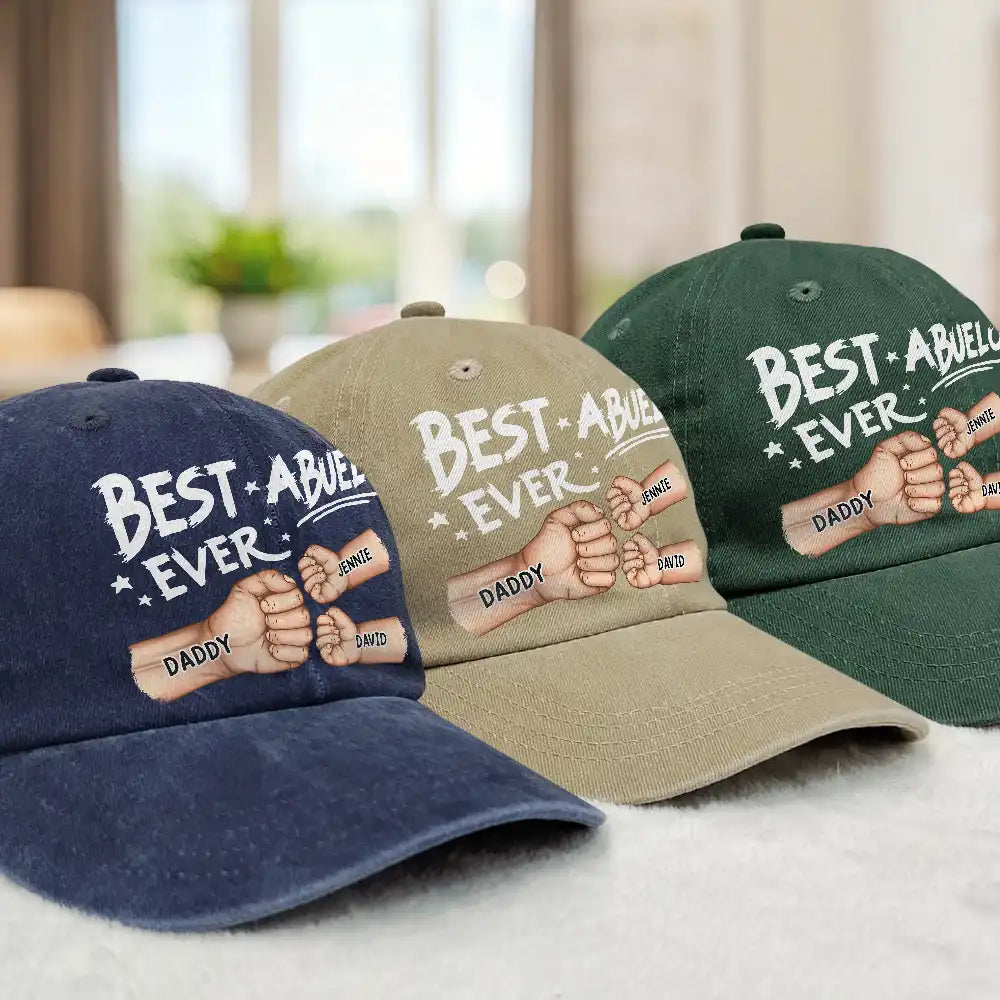 Happy, Gift For Father, Gift For Husband, Gift For Grandpa, Gift For Men - Best Dad Ever - Personalized Vintage Washed Denim Cap