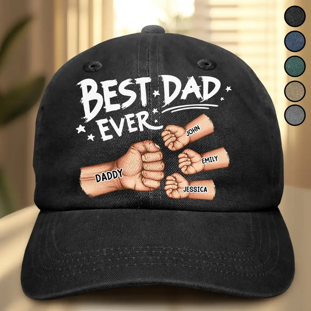 Best Dad Ever - Personalized Vintage Washed Denim Cap