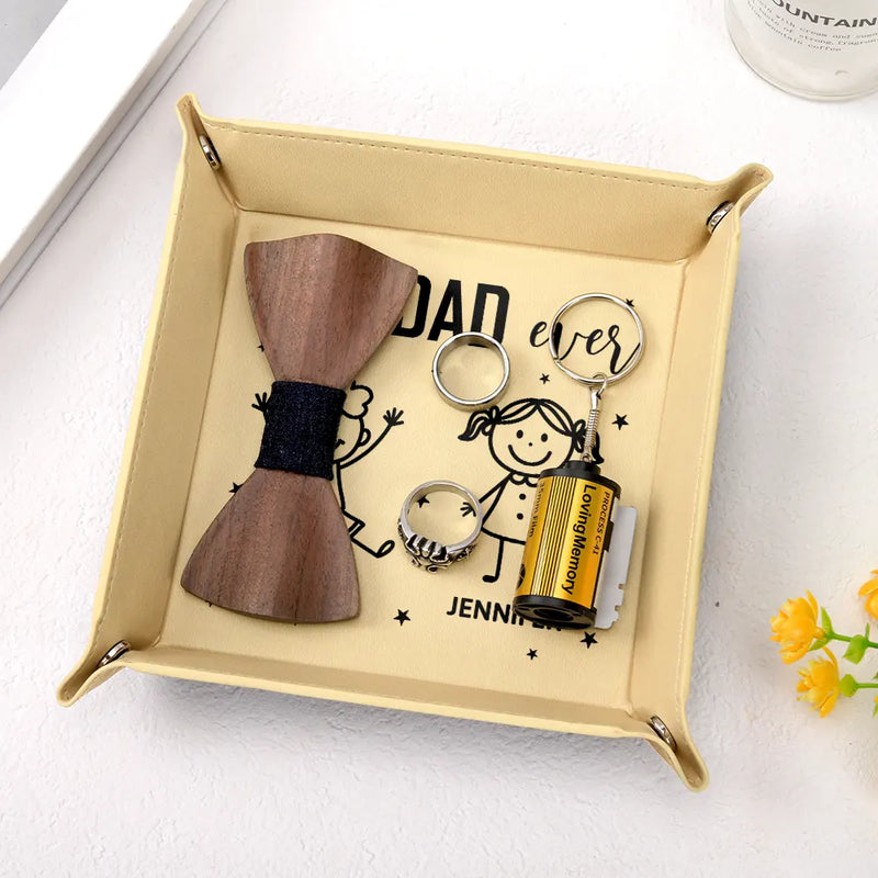 Dad - Children, Grandpa - Grandkids, Gift For Grandpa, Gift For Father, Funny - Best Dad Ever Figure Sticks - Personalized Leather Valet Tray