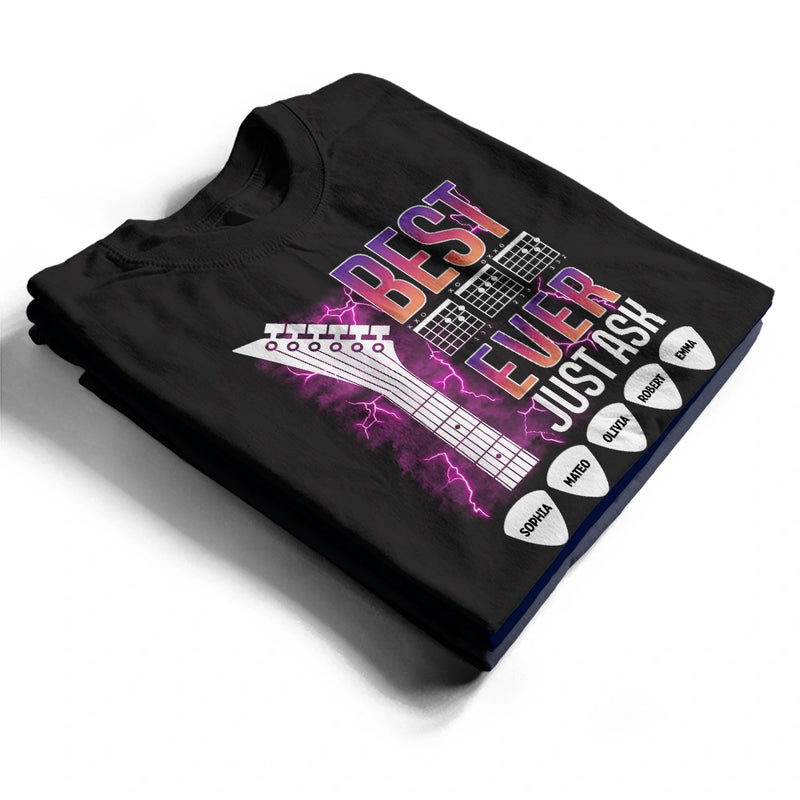 Guitar,Gift For Father,Gift For Grandpa,Happy - Best Dad Ever Guitar Headstock Custom Kid Names - Personalized T Shirt