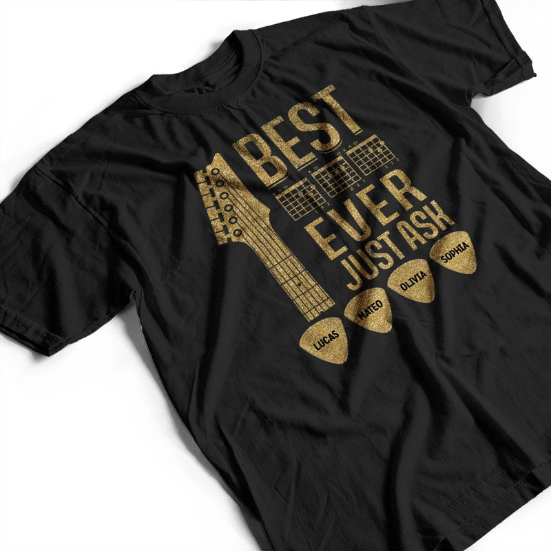 Guitar,Gift For Father,Gift For Grandpa,Happy - Best Dad Ever Guitar Headstock Custom Kid Names - Personalized T Shirt