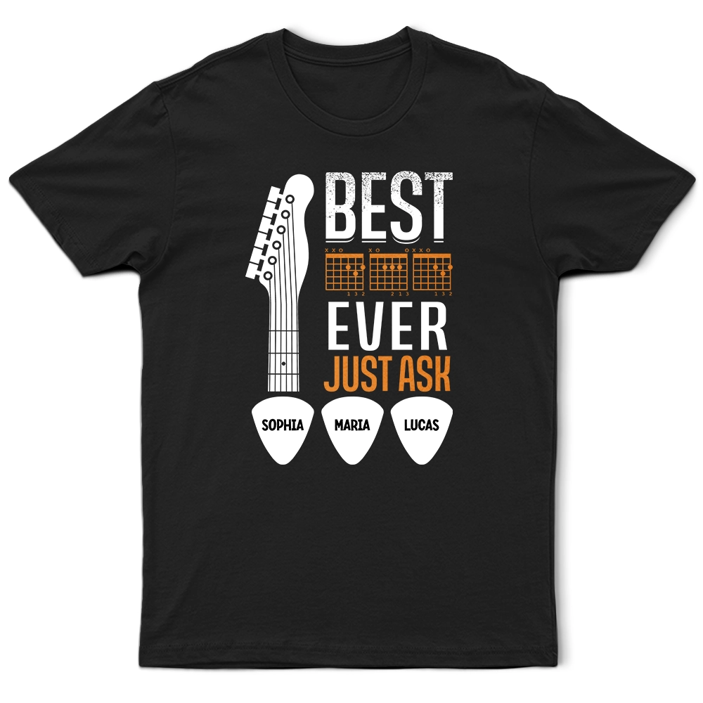 Guitar,Gift For Father,Gift For Grandpa,Happy - Best Dad Ever Guitar Headstock Custom Kid Names - Personalized T Shirt